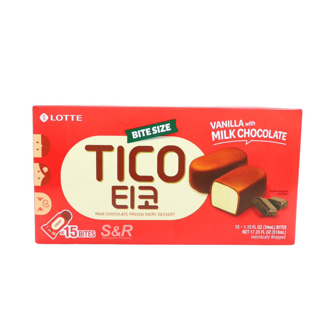Lotte Tico Mini Chocolate Frozen Dairy Dessert Vanilla with Dark Chocolate 15 pieces